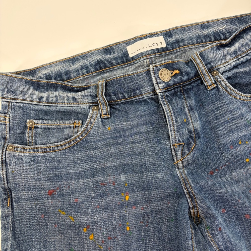 LOFT‎ Paint Splatter Boyfriend Jeans 27 4 Blue Denim 100% Cotton